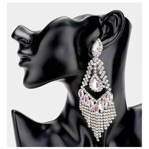 Large Ab earrings Aurora borealis earrings clear Rhinestone crystal big silver